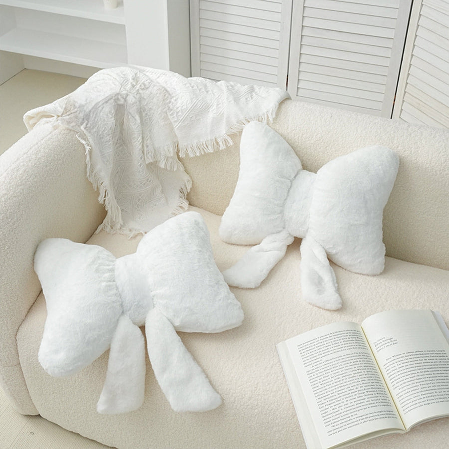 Bow Shaped Throw Pillow Soft Stuffed Bow Christmas Decorations Soft Furry Bow Throw Pillows Cute Bowknot Plush Pillow Home Decor for Couch Living Room Bed White