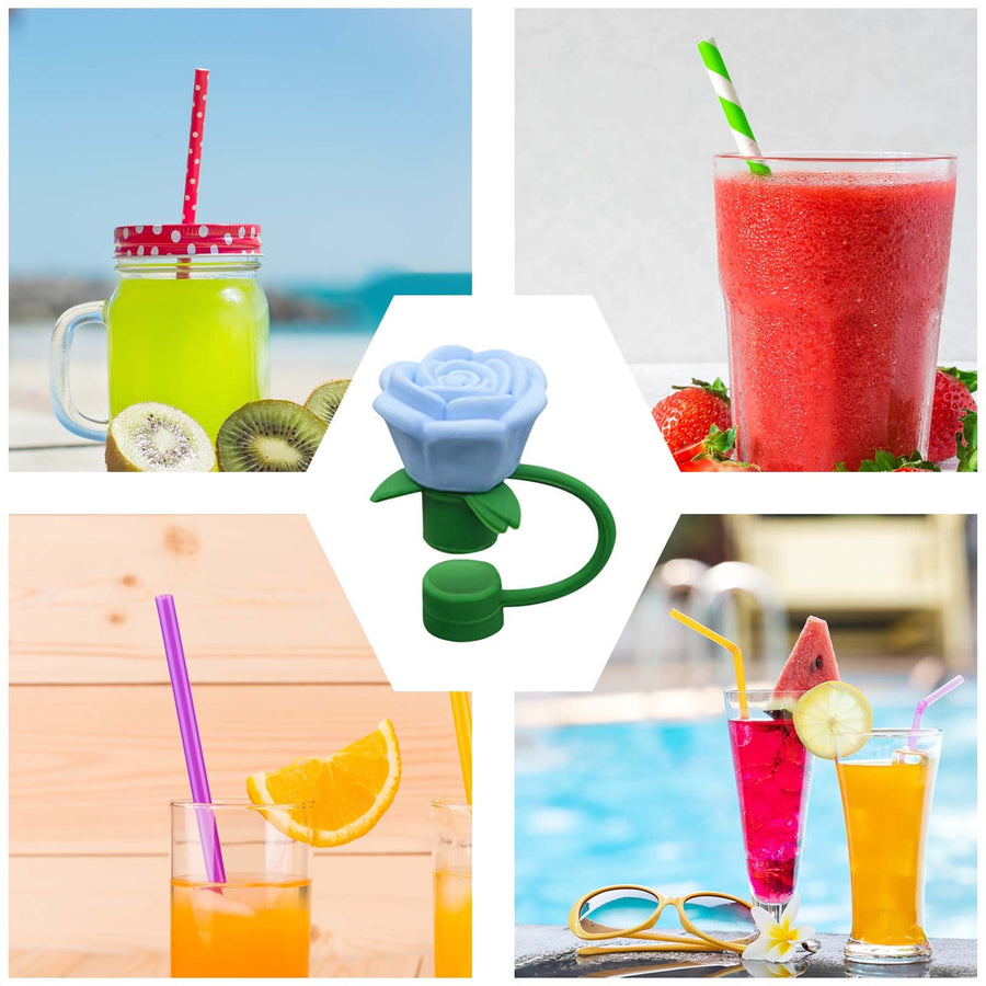 Rose Straw Toppers 10mm, Pink Flower Straw Covers Straw Tips for Tumblers Cup Accessories Tumbler Accessories Blue