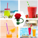 Rose Straw Toppers 10mm, Pink Flower Straw Covers Straw Tips for Tumblers Cup Accessories Tumbler Accessories Red - Side View