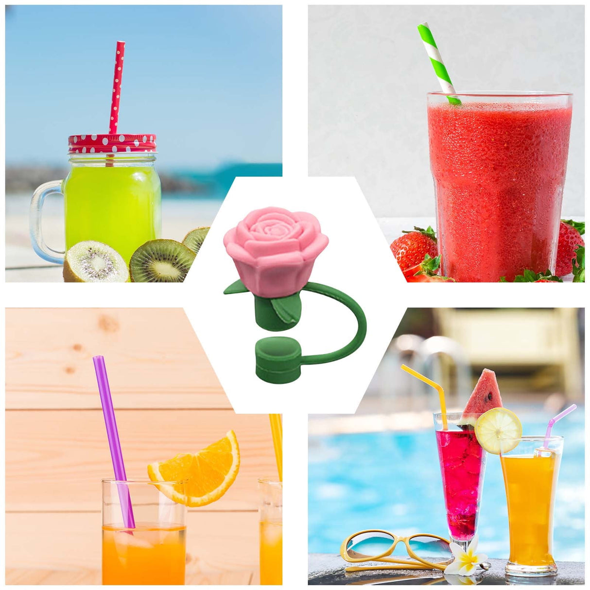 Rose Straw Toppers 10mm, Pink Flower Straw Covers Straw Tips for Tumblers Cup Accessories Tumbler Accessories Watermelon Red