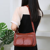 Purses for Women Soft PU Leather Shoulder Bag Ladies Crossbody Purse and handbags Lightweight Pocketbook Brown - Top-Down View
