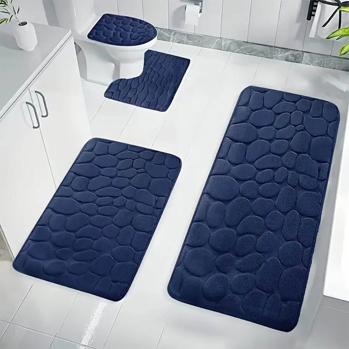 Bathroom Rugs Sets 4 Piece, Non Slip Memory Foam Bathroom Rugs, Machine Wash Bathroom Mat Set, Water Absorbent Bath Rug Set for Tub, Toilet and Floor 40*50cmU/15.7*19.7in 50*80cm/19.7*31.5in 50*100cm/19.7*39.3in lid38*40cm/14.9*15.7in J