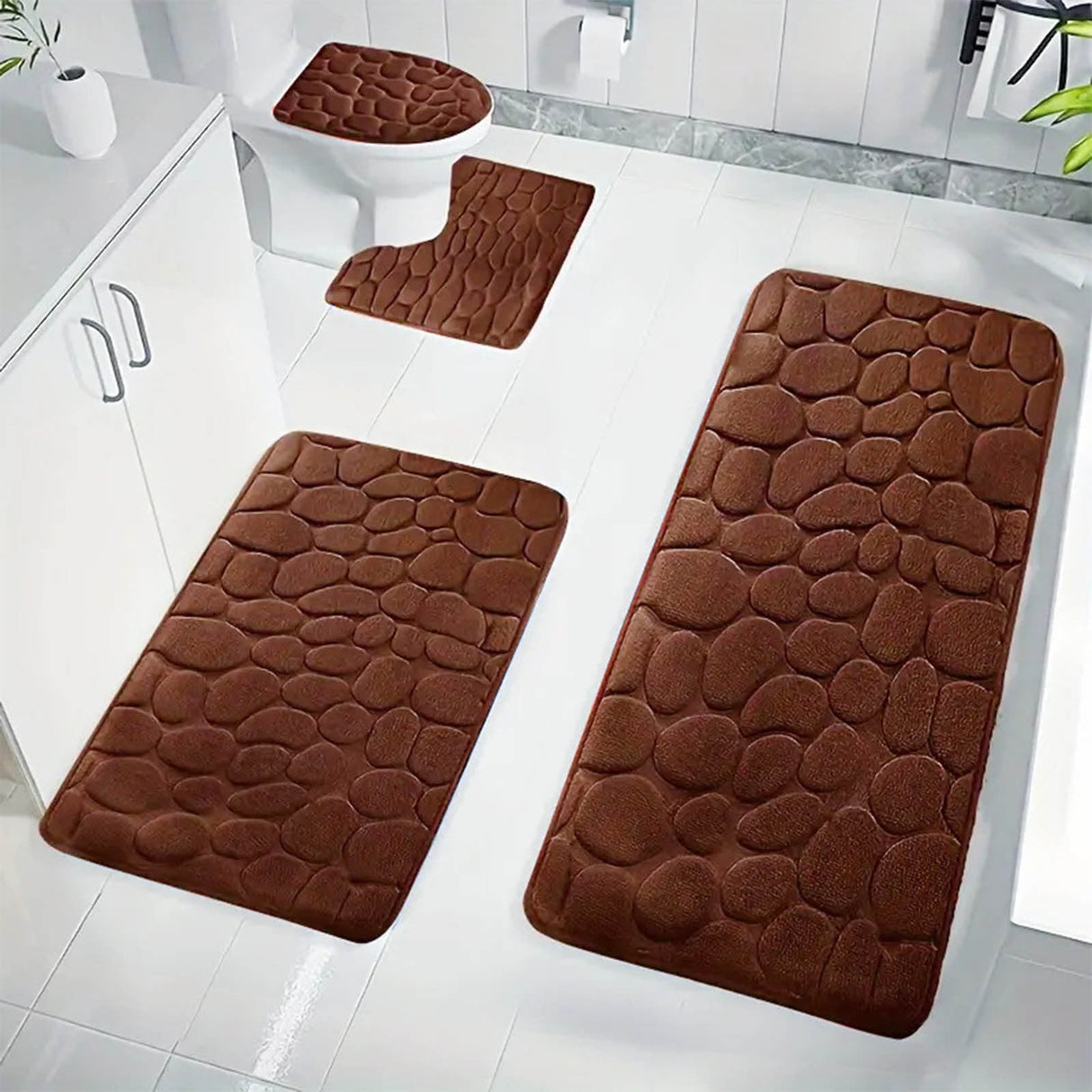 Bathroom Rugs Sets 4 Piece, Non Slip Memory Foam Bathroom Rugs, Machine Wash Bathroom Mat Set, Water Absorbent Bath Rug Set for Tub, Toilet and Floor 40*50cmU/15.7*19.7in 50*80cm/19.7*31.5in 50*100cm/19.7*39.3in lid38*40cm/14.9*15.7in K