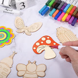 60Pcs Wood Cutouts Ornaments for Crafts Butterfly Flower Unfinished Wooden Slices DIY Paint Crafts Blank Hanging Embellishment for Painting Spring Holiday Party Supplies Beige - Top-Down View