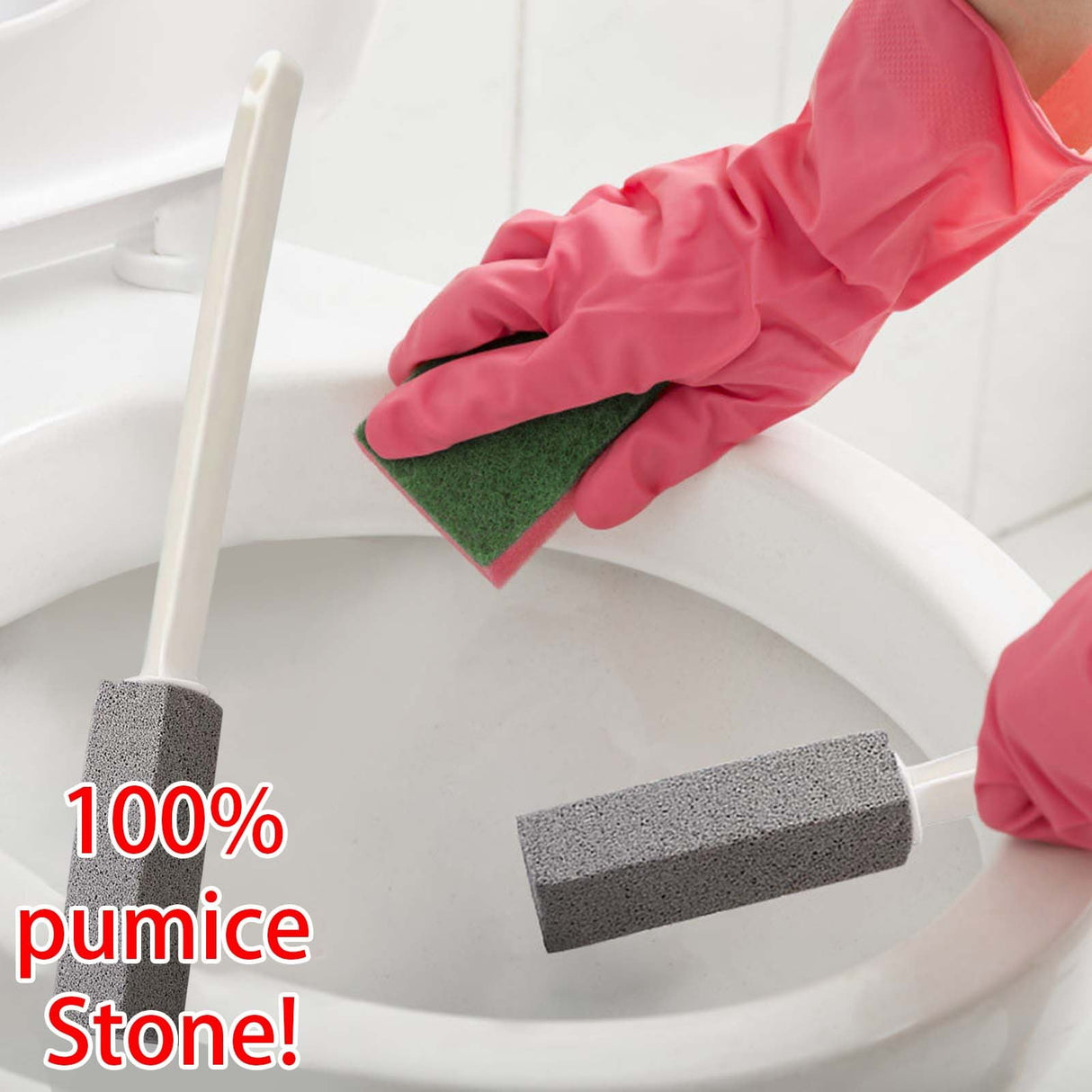 Toilet Cleaner Hard Water Build Up Remover with Ergonomic Handle, Toilet Bowl Stain Ring Remover, Pumice Cleaning Stone with Handle for Kitchen/Bathroom/Pool/Household Cleaning