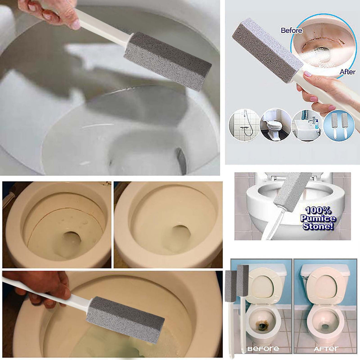 Toilet Cleaner Hard Water Build Up Remover with Ergonomic Handle, Toilet Bowl Stain Ring Remover, Pumice Cleaning Stone with Handle for Kitchen/Bathroom/Pool/Household Cleaning