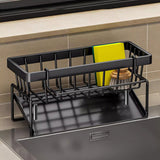 Sponge Holder for Kitchen Sink, Auto Draining Kitchen Sink Caddy, Rustproof Steel Dish Sponge Organizer with Removable Dishcloth Rack, Soap Dispenser Brush Holder X-Black
