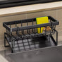 Sponge Holder for Kitchen Sink, Auto Draining Kitchen Sink Caddy, Rustproof Steel Dish Sponge Organizer with Removable Dishcloth Rack, Soap Dispenser Brush Holder X-Black