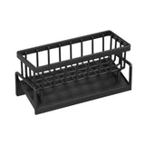 Sponge Holder for Kitchen Sink, Auto Draining Kitchen Sink Caddy, Rustproof Steel Dish Sponge Organizer with Removable Dishcloth Rack, Soap Dispenser Brush Holder X-Black - Front View