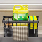 Sponge Holder for Kitchen Sink, Auto Draining Kitchen Sink Caddy, Rustproof Steel Dish Sponge Organizer with Removable Dishcloth Rack, Soap Dispenser Brush Holder X-Black - 45-Degree Angle