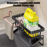 Sponge Holder for Kitchen Sink, Auto Draining Kitchen Sink Caddy, Rustproof Steel Dish Sponge Organizer with Removable Dishcloth Rack, Soap Dispenser Brush Holder X-Black