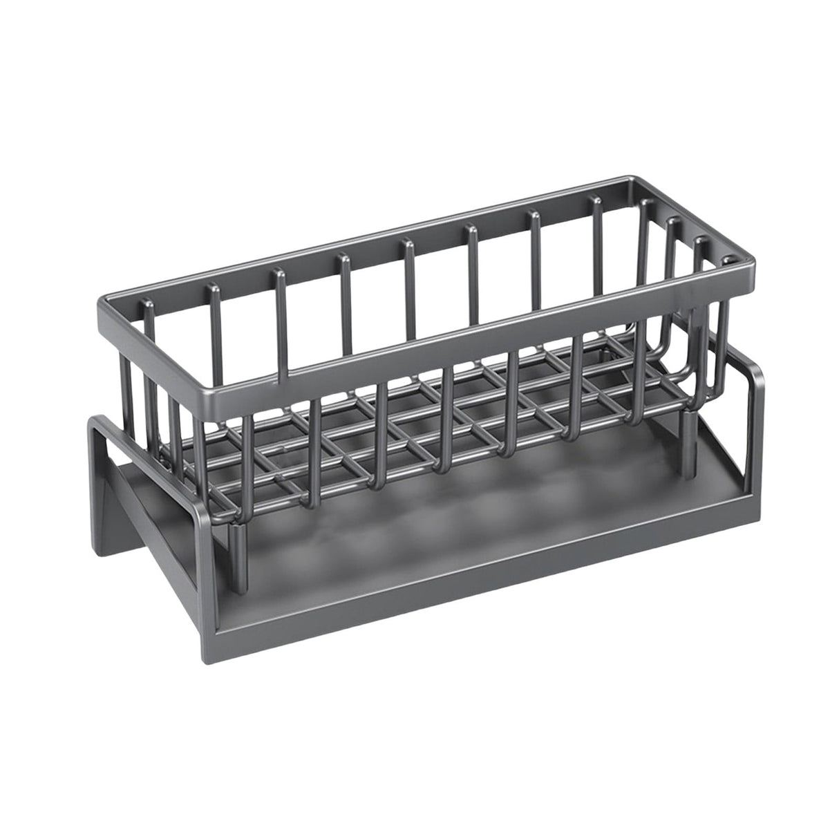 Sponge Holder for Kitchen Sink, Auto Draining Kitchen Sink Caddy, Rustproof Steel Dish Sponge Organizer with Removable Dishcloth Rack, Soap Dispenser Brush Holder X-Gray