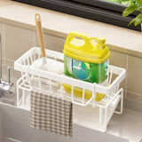 Sponge Holder for Kitchen Sink, Auto Draining Kitchen Sink Caddy, Rustproof Steel Dish Sponge Organizer with Removable Dishcloth Rack, Soap Dispenser Brush Holder X-White