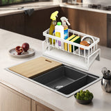 Sponge Holder for Kitchen Sink, Auto Draining Kitchen Sink Caddy, Rustproof Steel Dish Sponge Organizer with Removable Dishcloth Rack, Soap Dispenser Brush Holder X-White