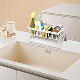 Sponge Holder for Kitchen Sink, Auto Draining Kitchen Sink Caddy, Rustproof Steel Dish Sponge Organizer with Removable Dishcloth Rack, Soap Dispenser Brush Holder X-White - 45-Degree Angle