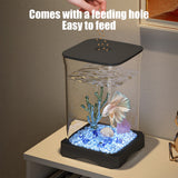 Small Fish Tank Kit, Desktop Fish Tank, Mini Aquarium with Led Light Decoration, Small Aquarium Starter Kits Desktop Room Decor, for Home, Office, Decorative Desktop Black - Rear View
