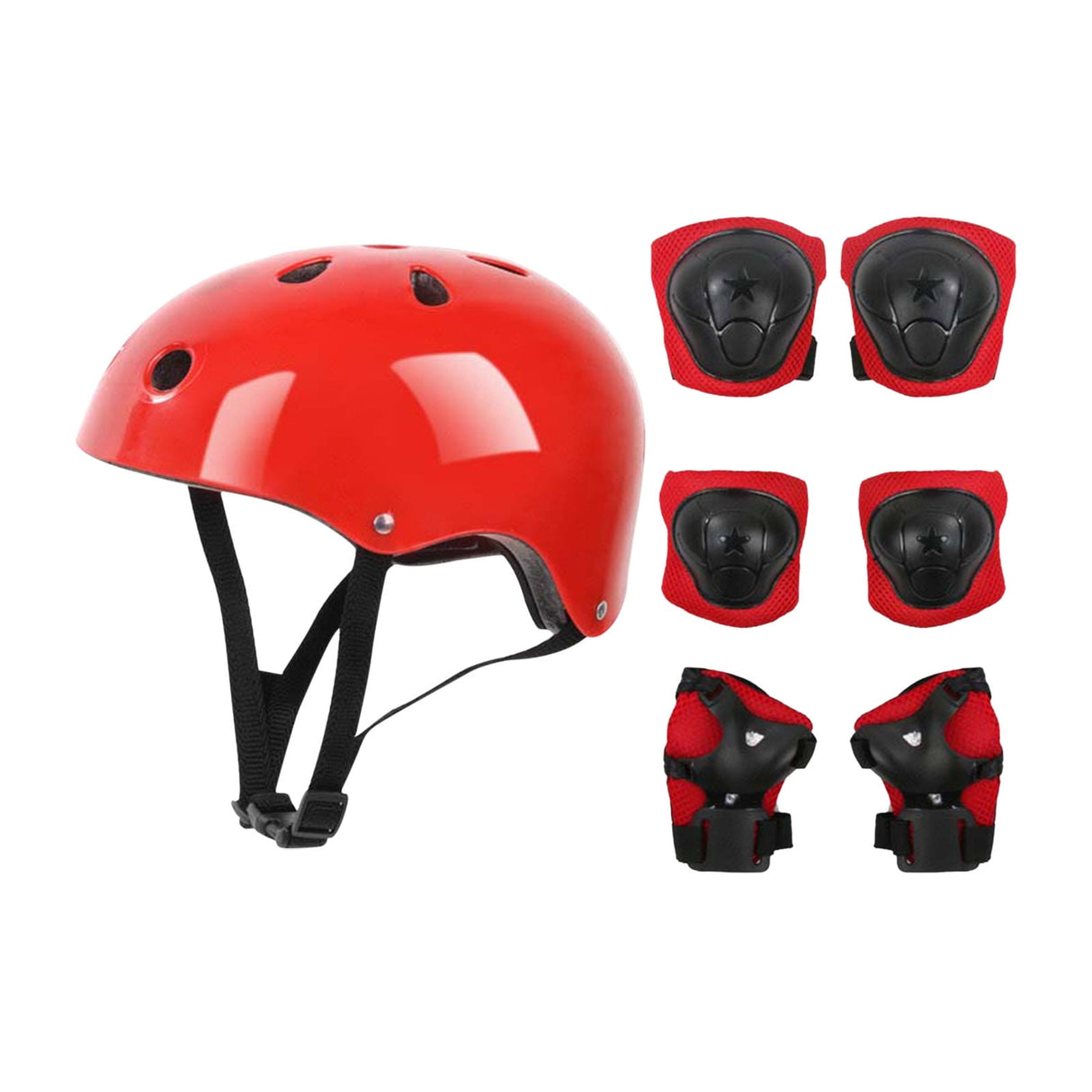 Kids Helmet Knee Elbow Pads Wrist Guard Sport Protective Gear Adjustable Scooter Skateboard Roller Bike Skate Cycling Set for Boy Girl Red