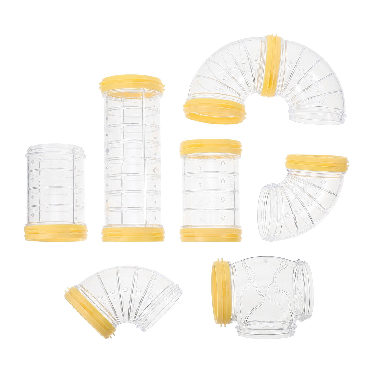 Transparent Yellow Hamster Tubes Set with Curved Tunnel Connectors for Small Animals Cage Exercise Accessories