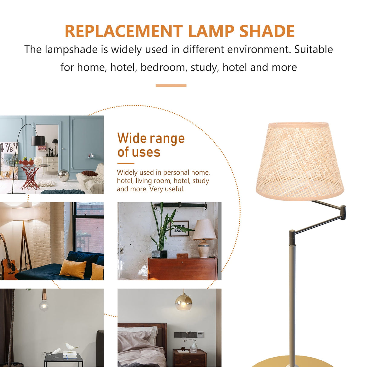 Khaki Rattan Floor Lamp Shade Replacement 6.7x6.7in for Study Room, 1 Piece and Stylish