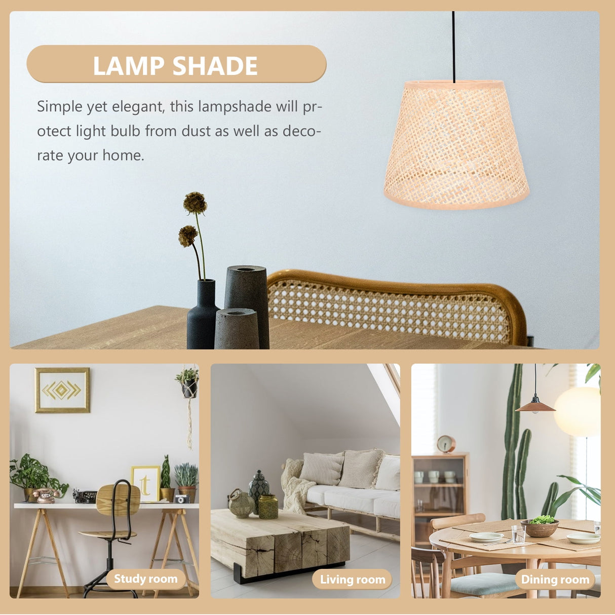 Khaki Rattan Floor Lamp Shade Replacement 6.7x6.7in for Study Room, 1 Piece and Stylish