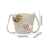 Girls Knitting Bag Straw Handbags for Summer Crossbody Bag Kids Wallet Girls Purse Straw Bag Beach Bag Beach Tote Bag Little Girl Cross Body Purses Summer Beach Bag D - Front View