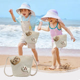 Girls Knitting Bag Straw Handbags for Summer Crossbody Bag Kids Wallet Girls Purse Straw Bag Beach Bag Beach Tote Bag Little Girl Cross Body Purses Summer Beach Bag D - Side View