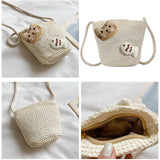 Girls Knitting Bag Straw Handbags for Summer Crossbody Bag Kids Wallet Girls Purse Straw Bag Beach Bag Beach Tote Bag Little Girl Cross Body Purses Summer Beach Bag D