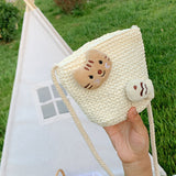 Girls Knitting Bag Straw Handbags for Summer Crossbody Bag Kids Wallet Girls Purse Straw Bag Beach Bag Beach Tote Bag Little Girl Cross Body Purses Summer Beach Bag D