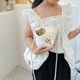 Girls Knitting Bag Straw Handbags for Summer Crossbody Bag Kids Wallet Girls Purse Straw Bag Beach Bag Beach Tote Bag Little Girl Cross Body Purses Summer Beach Bag D