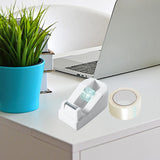 Desktop Tape Dispenser Adhesive Roll Holder Desk Accessories Home Office Tape Dispensers, Weighted Non-Skid Base White - Top-Down View