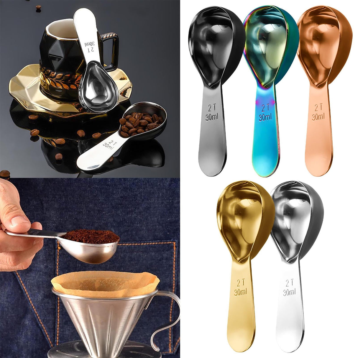 Coffee Scoop Stainless Steel Coffee Measuring Spoon Tablespoon Coffee Scoop Short Handle Measuring Spoon for Ground Coffee Tea Sugar Flour Coffee Scoop (30ml) B