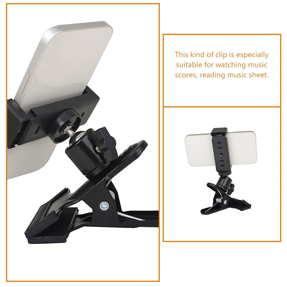 Guitar Phone Mount Metal Holder Black for Music Scores and Video Recording 2Pcs