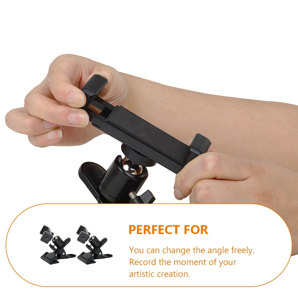 Guitar Phone Mount Metal Holder Black for Music Scores and Video Recording 2Pcs