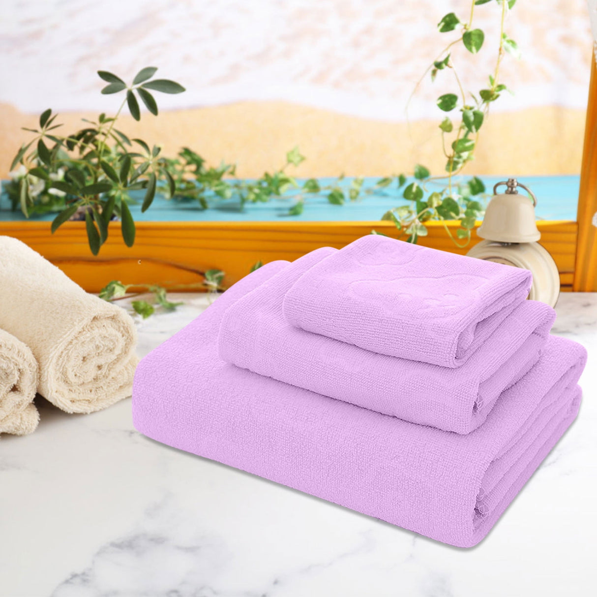 Bath Towels 3 Pack Cotton Bathroom Set,Contains a Bath Towels 28*56",a Hand Towels 12*12",a Face Towels 12*28",Soft Compact & Lightweight,for Gym Camp Beach and Daily Use Purple