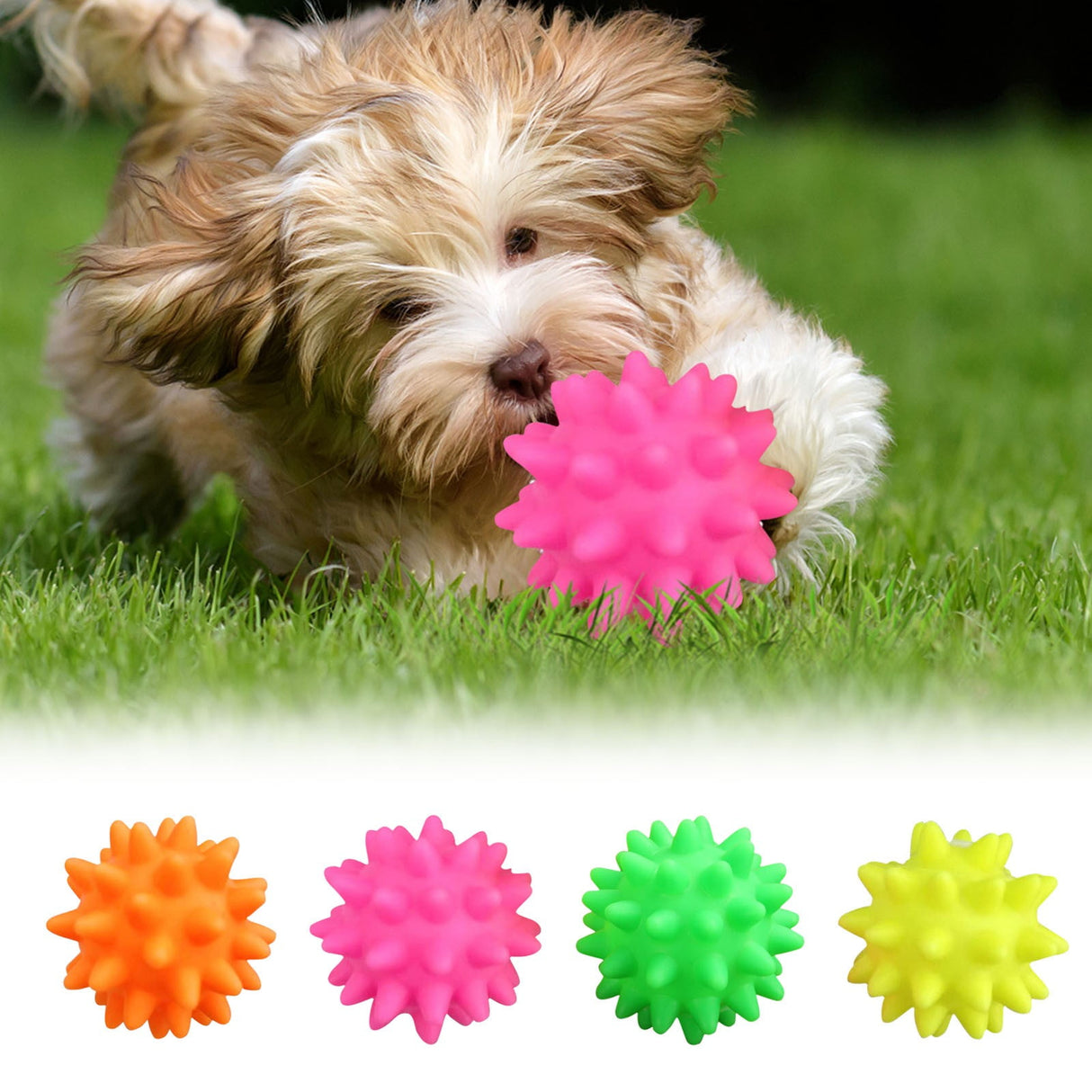 Squeaky Fetch Spike Balls Toys for Pet Small Dogs Puppy Rubber 2 Pack Bright Colors Chew Teething Toys Pet Squeaky Chewing Balls (Random) Multicolor
