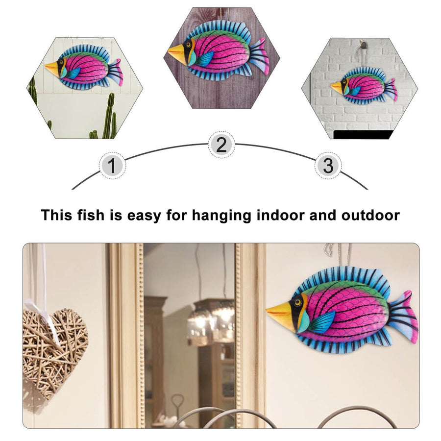 Purple Iron Fish Wall Decor for Contemporary Home Decoration Easy to Hang Indoors Outdoors 7.5 Inches