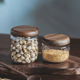 Small Glass Jar with Airtight Wooden Lid, Food Storage Canister for Cereal, Snacks, Coffee, Kitchen Organization