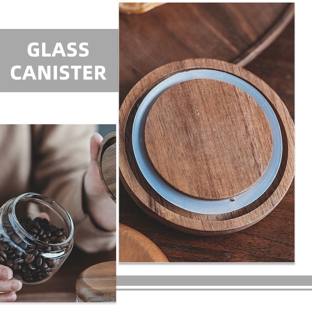 Small Glass Jar with Airtight Wooden Lid, Food Storage Canister for Cereal, Snacks, Coffee, Kitchen Organization