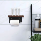 Solid Wood Toilet Paper Holder Stand with Storage Shelf Bathroom Tissue Rack Organizer - Side View