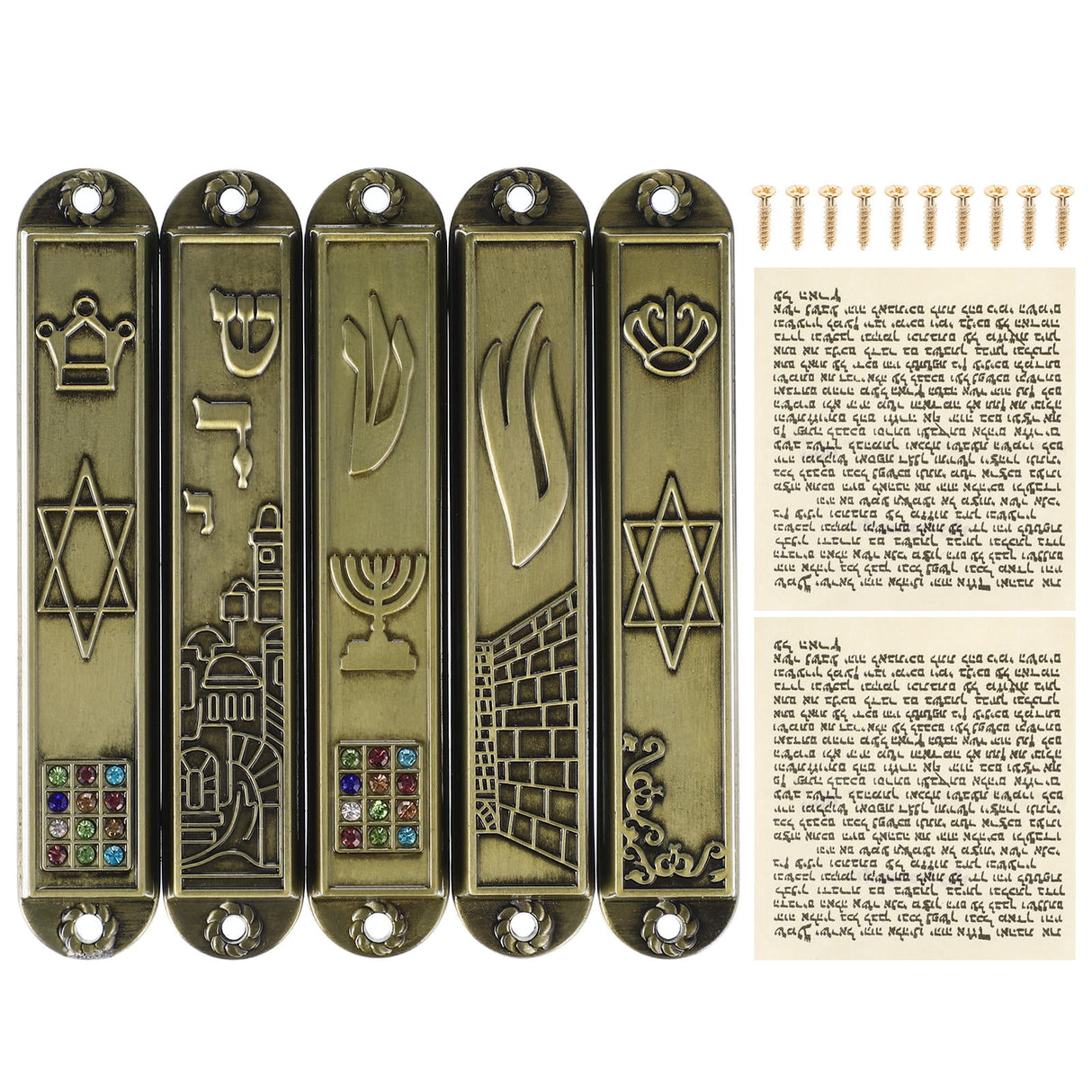 5Pcs Judaica Metal Mezuzah Adornment with Retro Style for House and Office Decor