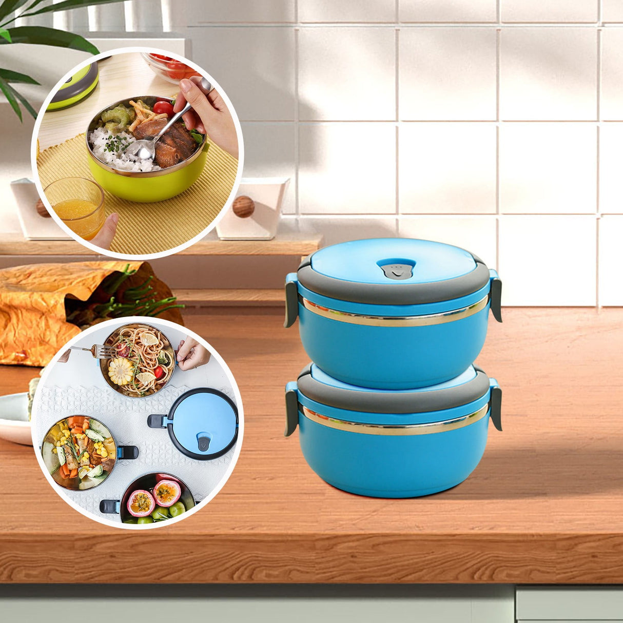 Lunch Box Containers for Hot Food, Portable Lunch Box Stainless Steel Insulated Food Storage Container for Outdoor Camping Picnic Blue