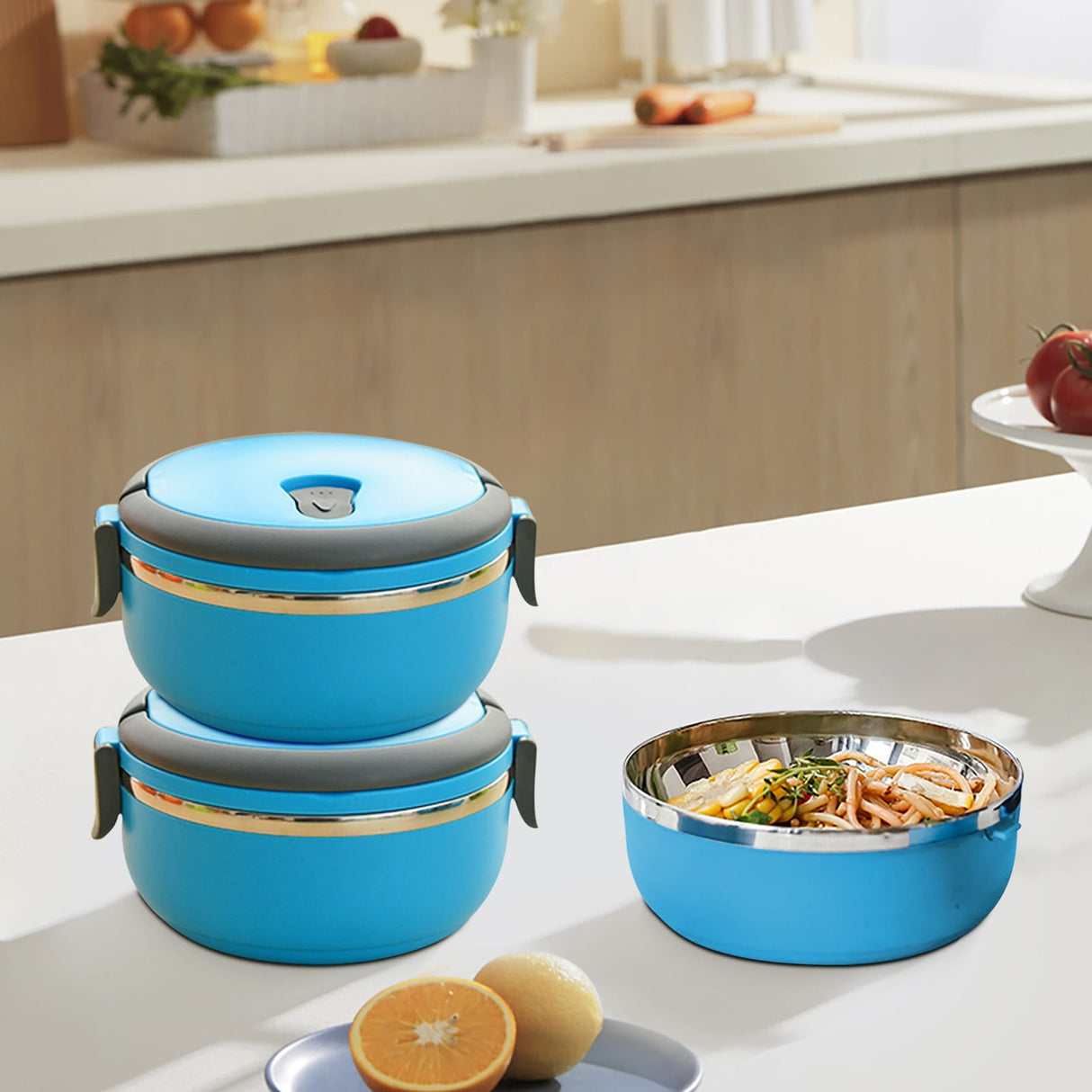 Lunch Box Containers for Hot Food, Portable Lunch Box Stainless Steel Insulated Food Storage Container for Outdoor Camping Picnic Blue