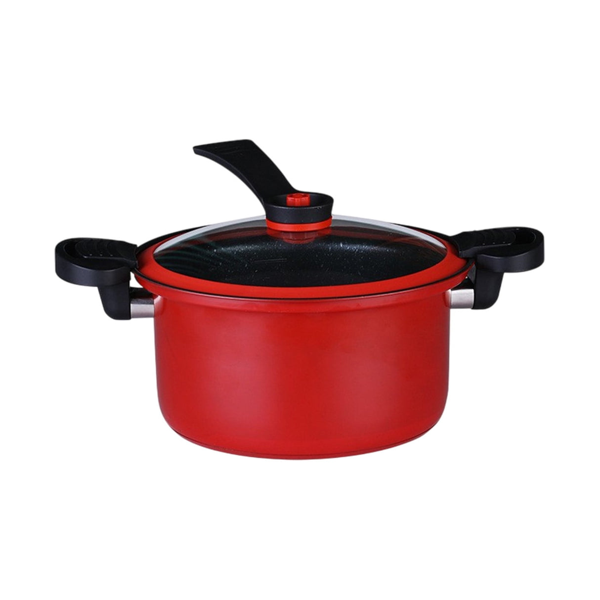 Nonstick Ceramic Coated Sauce Pan with Lid, Crock Pot with Twist & Lock Handles, Micro Pressure Cooker Versatile Cookware for Stovetops, Easy to Clean Red