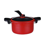 Nonstick Ceramic Coated Sauce Pan with Lid, Crock Pot with Twist & Lock Handles, Micro Pressure Cooker Versatile Cookware for Stovetops, Easy to Clean Red