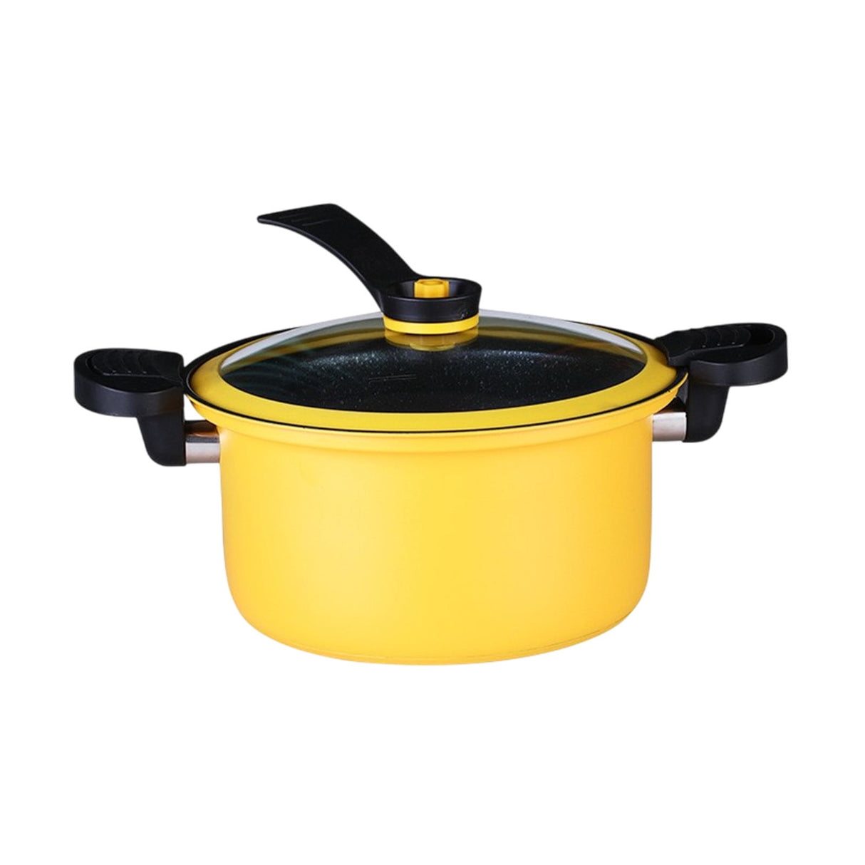 Nonstick Ceramic Coated Sauce Pan with Lid, Crock Pot with Twist & Lock Handles, Micro Pressure Cooker Versatile Cookware for Stovetops, Easy to Clean Yellow