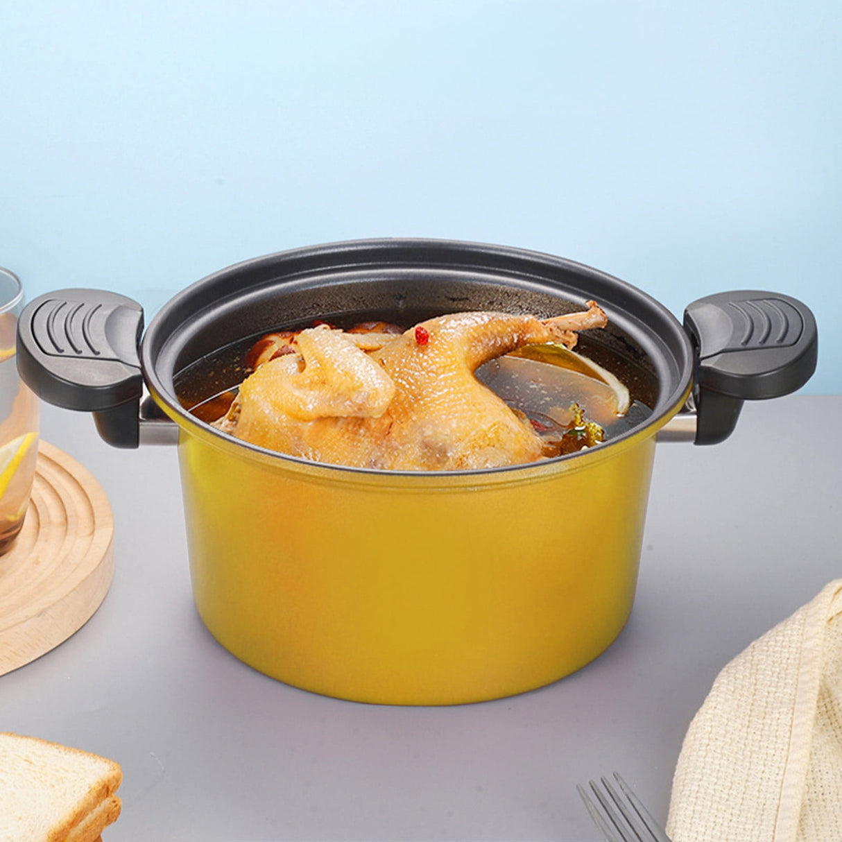 Nonstick Ceramic Coated Sauce Pan with Lid, Crock Pot with Twist & Lock Handles, Micro Pressure Cooker Versatile Cookware for Stovetops, Easy to Clean Yellow