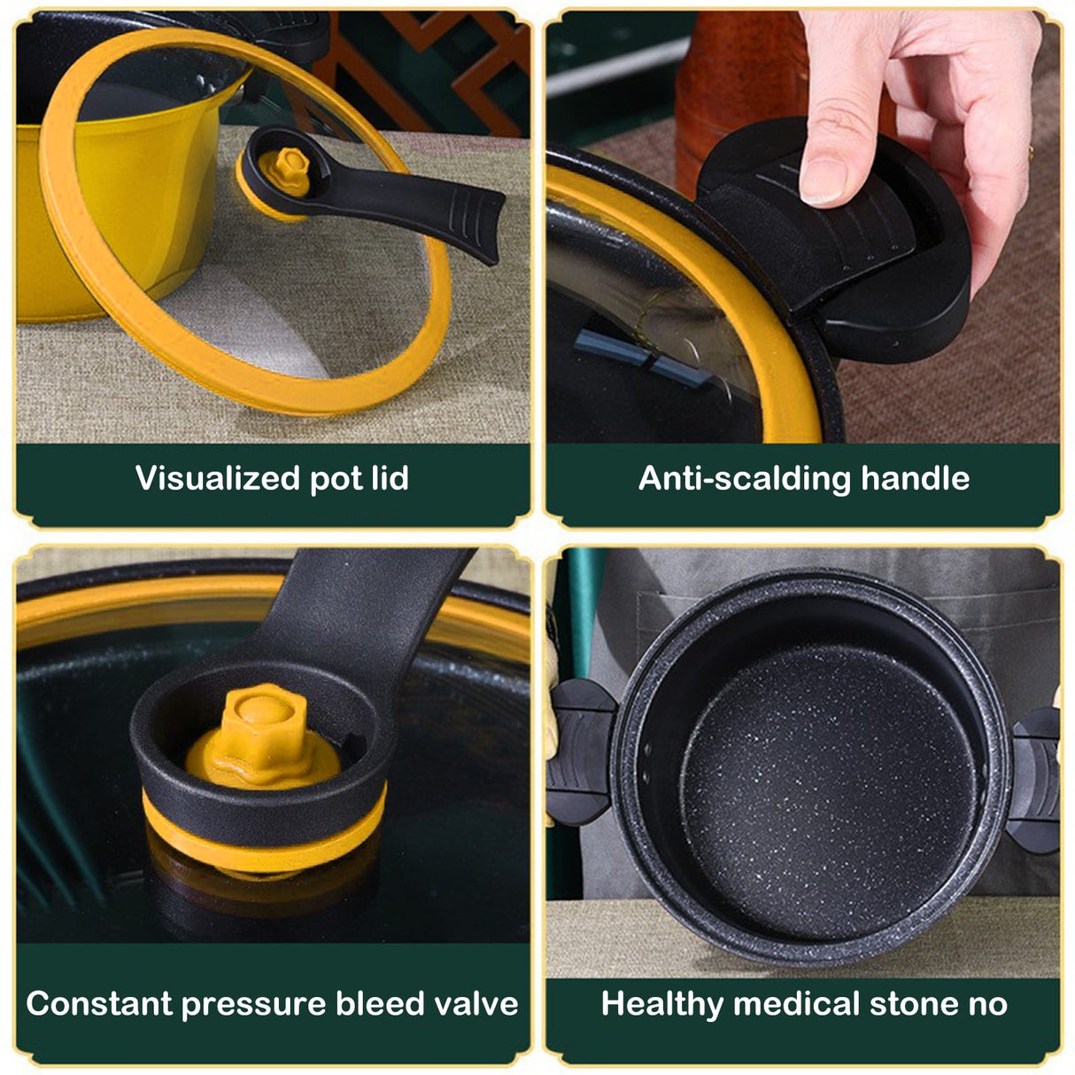 Nonstick Ceramic Coated Sauce Pan with Lid, Crock Pot with Twist & Lock Handles, Micro Pressure Cooker Versatile Cookware for Stovetops, Easy to Clean Yellow