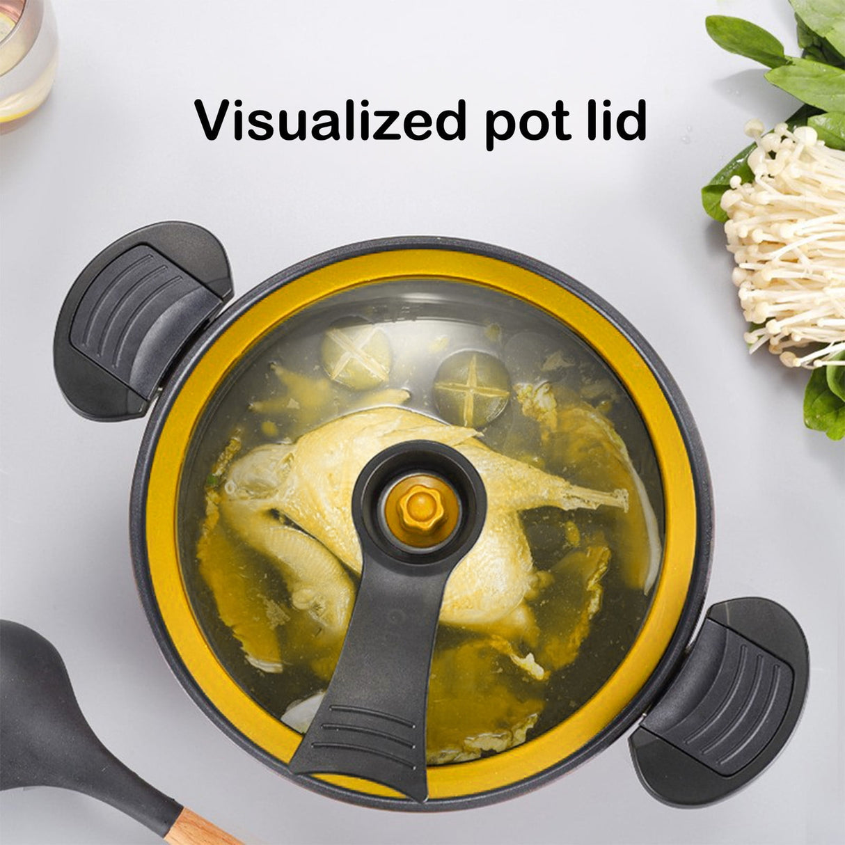 Nonstick Ceramic Coated Sauce Pan with Lid, Crock Pot with Twist & Lock Handles, Micro Pressure Cooker Versatile Cookware for Stovetops, Easy to Clean Yellow