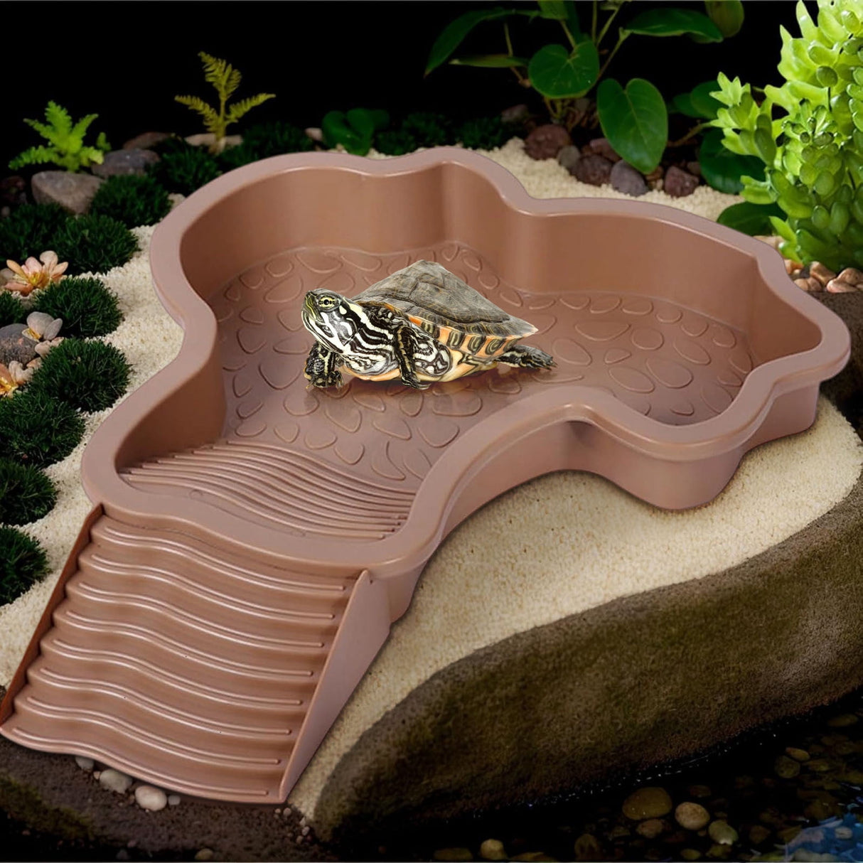 Reptile Bathing Pool Turtle Bath Amphibians Accessories with Ramp Tortoise Feeder Lizards Habitat for Tortoise Scorpion Snake A