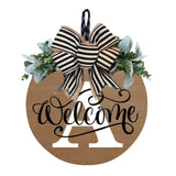 Initial Last Name Year Round Front Door Wreath, Welcome Sign Garland with Bow & Eucalyptus, Personalized Creative 26 Letter Farmhouse Wreath for All Seasons A